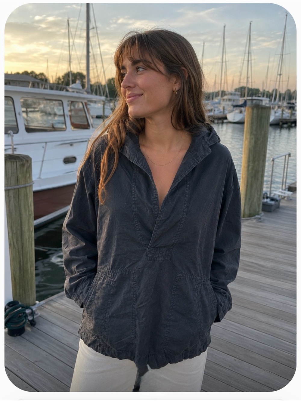 J. Crew Cotton Navy Lightweight Hooded Long Sleeve Shirt Jacket